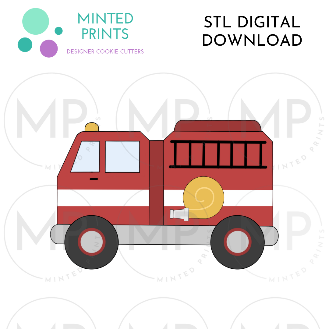 Fire Truck Cookie Cutter STL DIGITAL DOWNLOAD