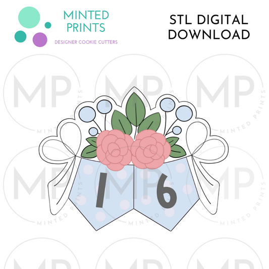 Floral 2-Flag Banner Cookie Cutter STL DIGITAL DOWNLOAD