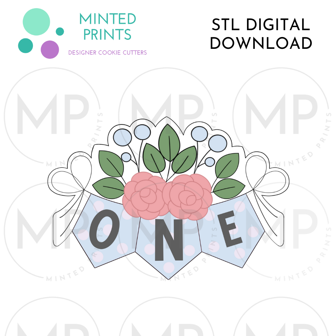 Floral 3-Flag Banner Cookie Cutter STL DIGITAL DOWNLOAD