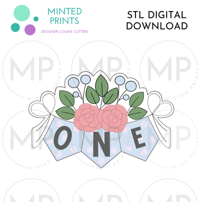 Floral 3-Flag Banner Cookie Cutter STL DIGITAL DOWNLOAD