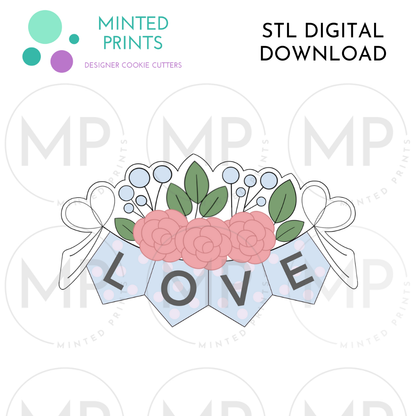 Floral 4-Flag Banner Cookie Cutter STL DIGITAL DOWNLOAD