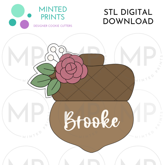 Floral Acorn Cookie Cutter STL DIGITAL DOWNLOAD