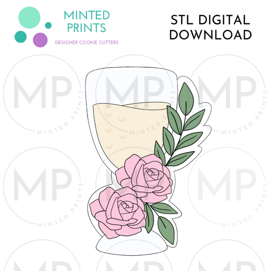 Floral Champagne Glass Cookie Cutter STL DIGITAL DOWNLOAD