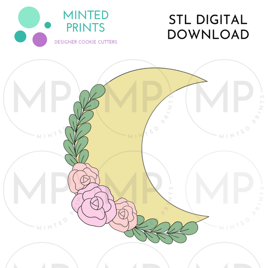 Floral Moon Cookie Cutter STL DIGITAL DOWNLOAD