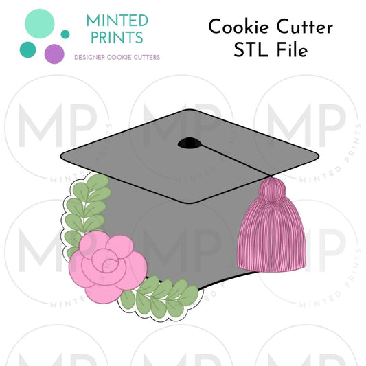 Floral Grad Hat Cookie Cutter STL DIGITAL FILE
