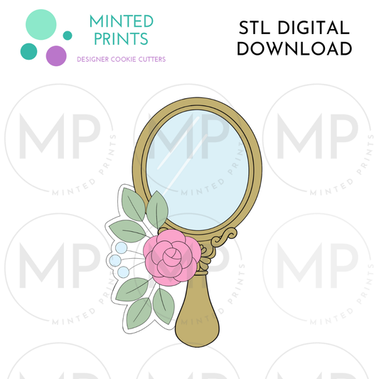 Floral Hand Mirror Cookie Cutter STL DIGITAL DOWNLOAD