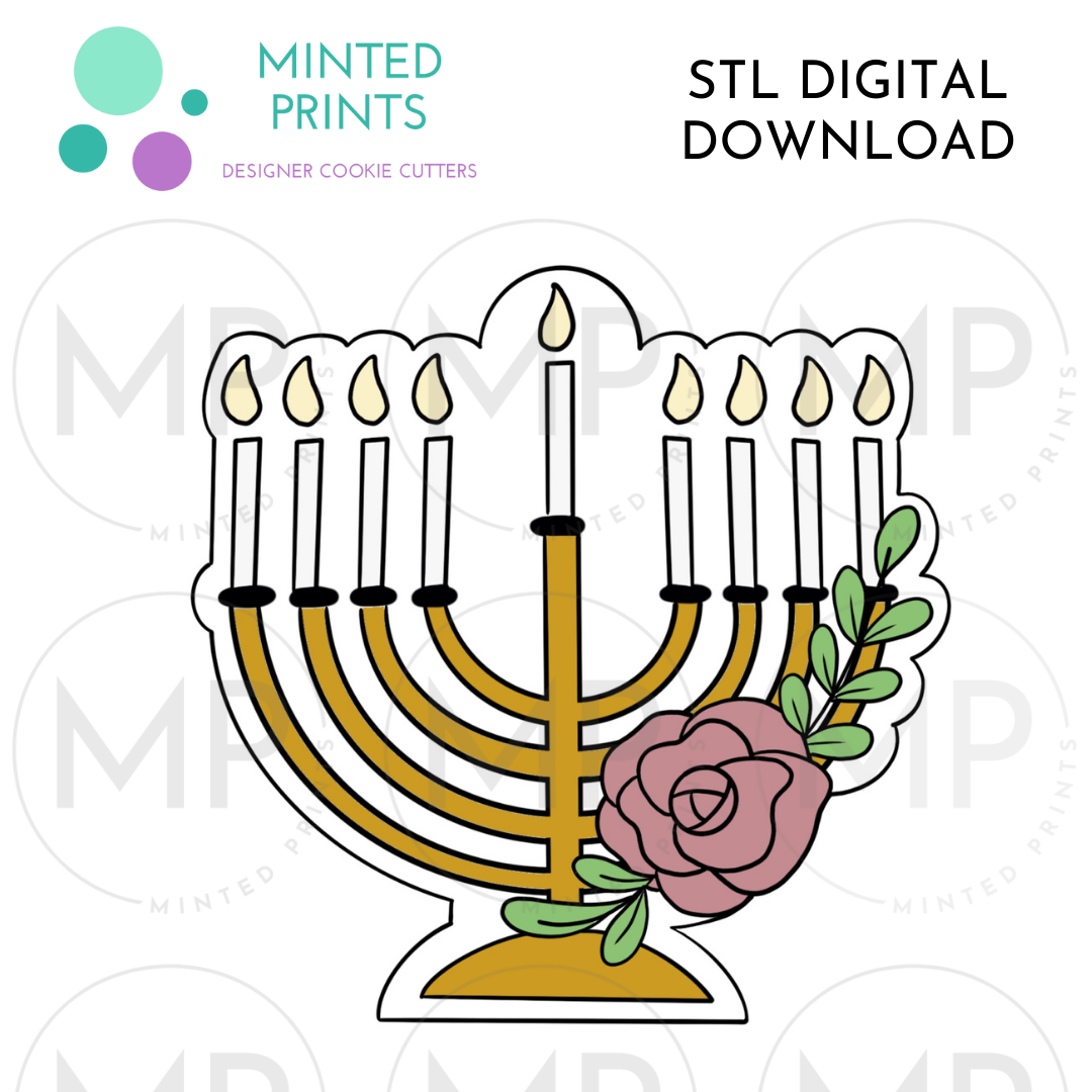 Floral Menorah Cookie Cutter STL DIGITAL DOWNLOAD