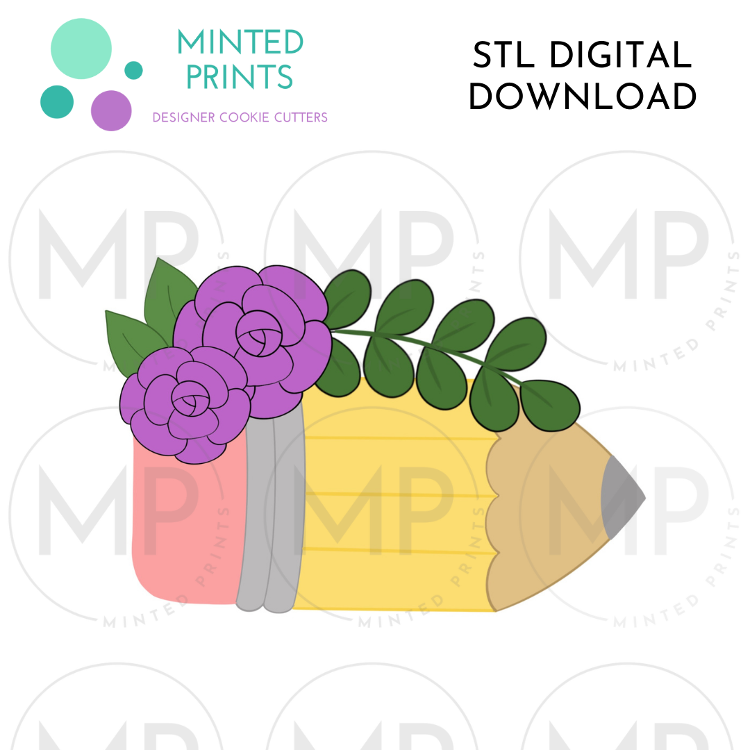 Floral Pencil Cookie Cutter STL DIGITAL DOWNLOAD