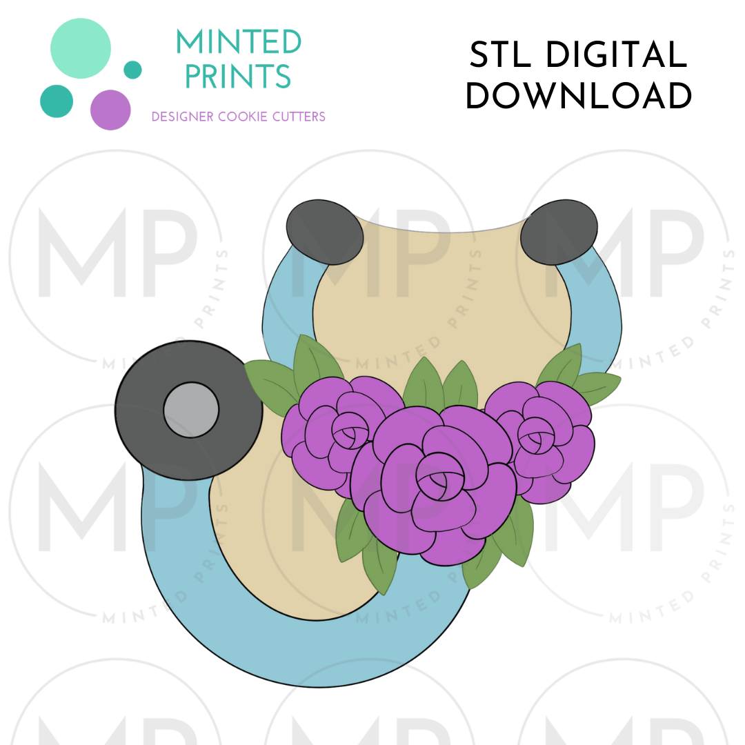 Floral Stethoscope Cookie Cutter STL DIGITAL DOWNLOAD