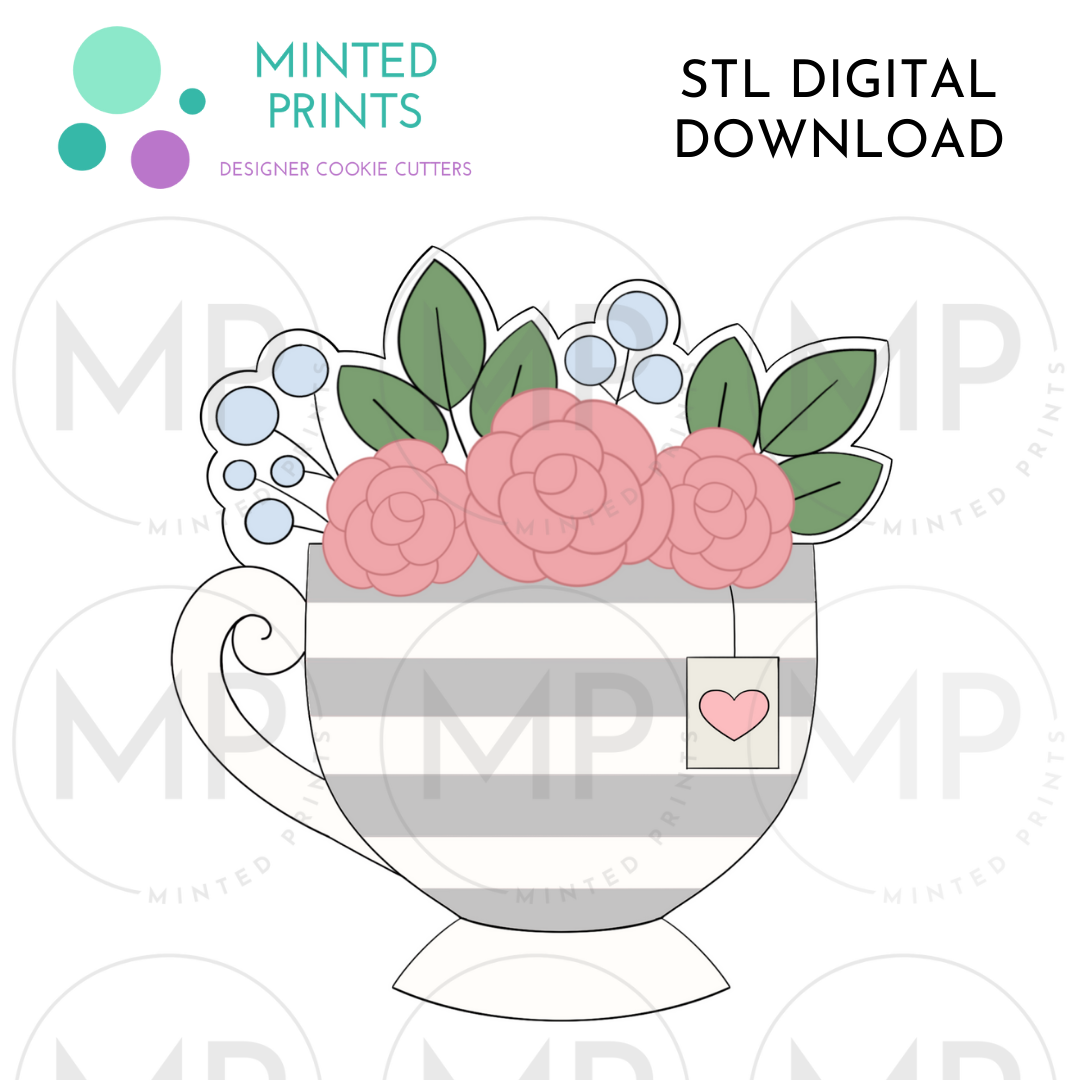 Floral Tea Cup Cookie Cutter STL DIGITAL DOWNLOAD