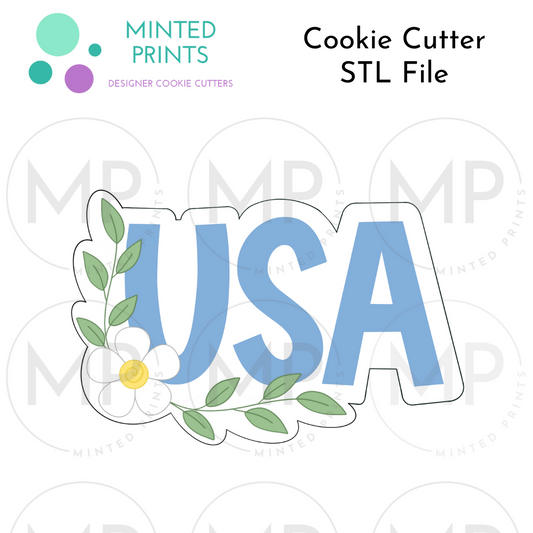 Floral USA Letters Cookie Cutter STL DIGITAL FILE