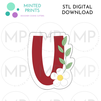 Floral U 2024 Cookie Cutter STL DIGITAL DOWNLOAD