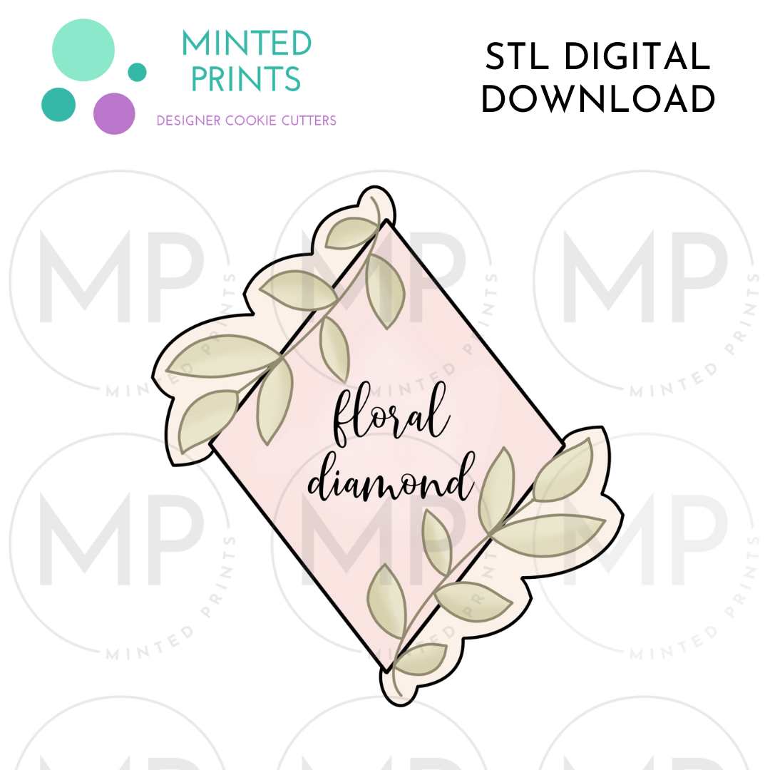 Floral Diamond Cookie Cutter STL DIGITAL DOWNLOAD