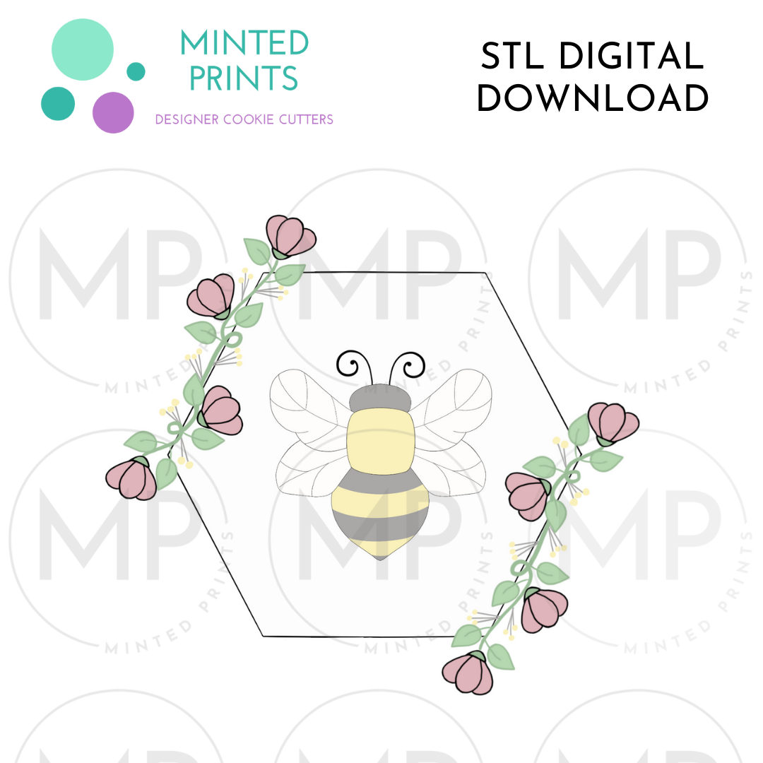 Floral Hexagon Plaque Cookie Cutter STL DIGITAL DOWNLOAD