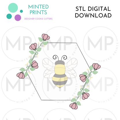 Floral Hexagon Plaque Cookie Cutter STL DIGITAL DOWNLOAD