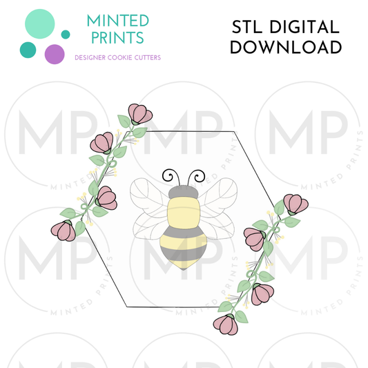 Floral Hexagon Plaque Cookie Cutter STL DIGITAL DOWNLOAD