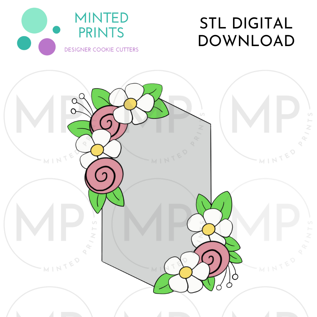 Floral Stretched Hexagon Plaque Cookie Cutter STL DIGITAL DOWNLOAD