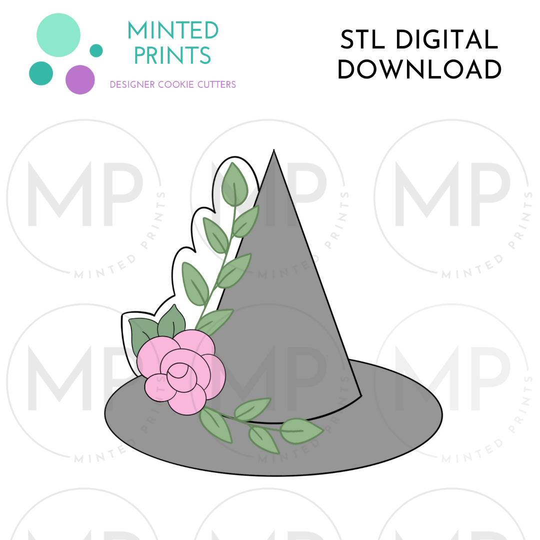 Floral Witch Hat Cookie Cutter STL DIGITAL DOWNLOAD