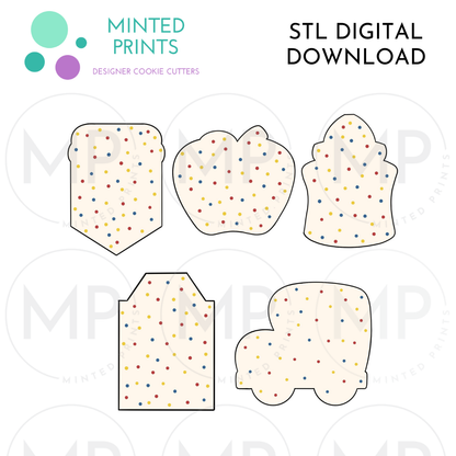 Frosted School (Set of 5) Cookie Cutter STL DIGITAL DOWNLOAD