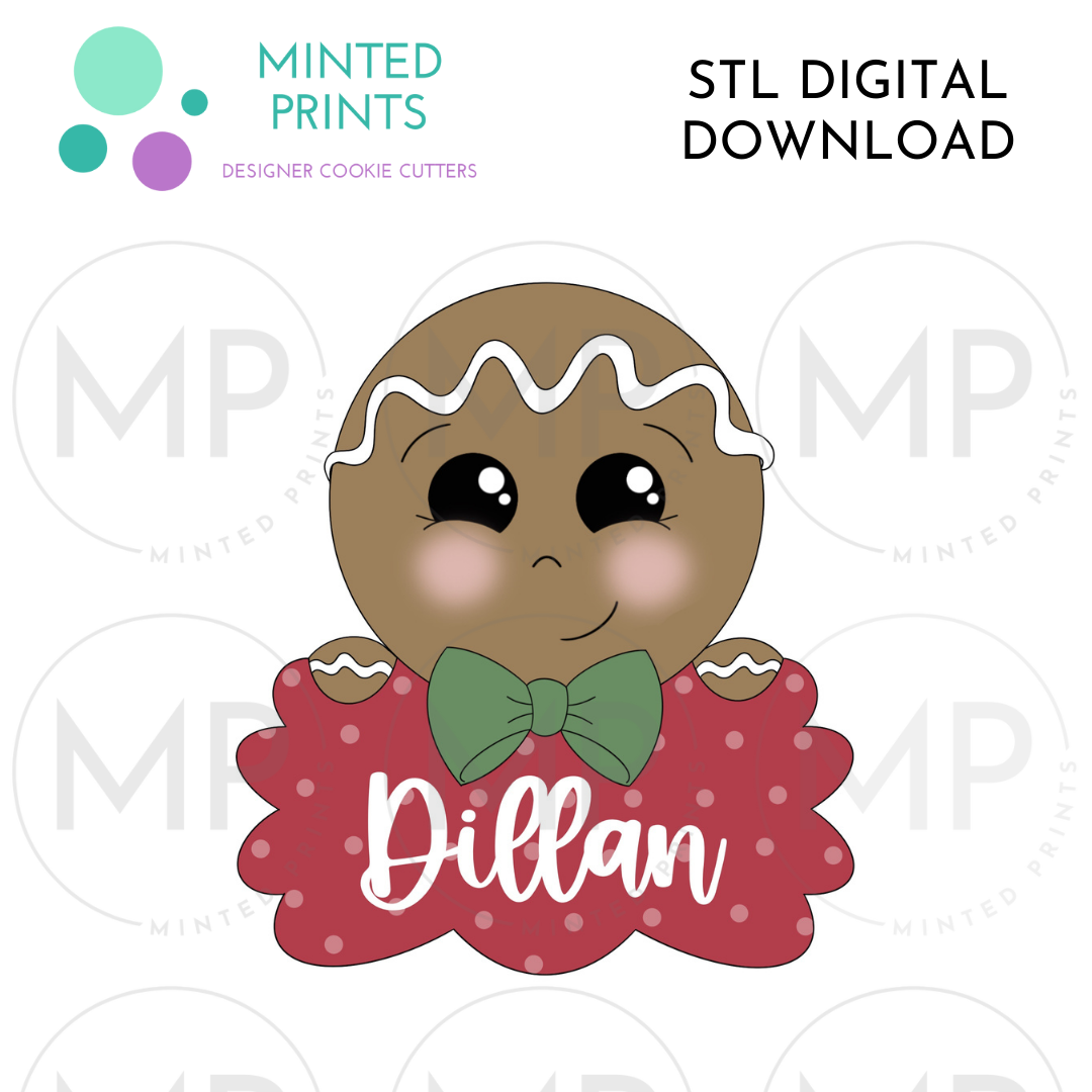 Gingerbread Sarah Plaque Cookie Cutter STL DIGITAL DOWNLOAD