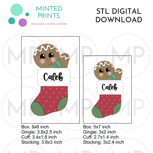 Gingerbread Man Stocking Puzzle (Set of 3) Cookie Cutter STL DIGITAL DOWNLOAD