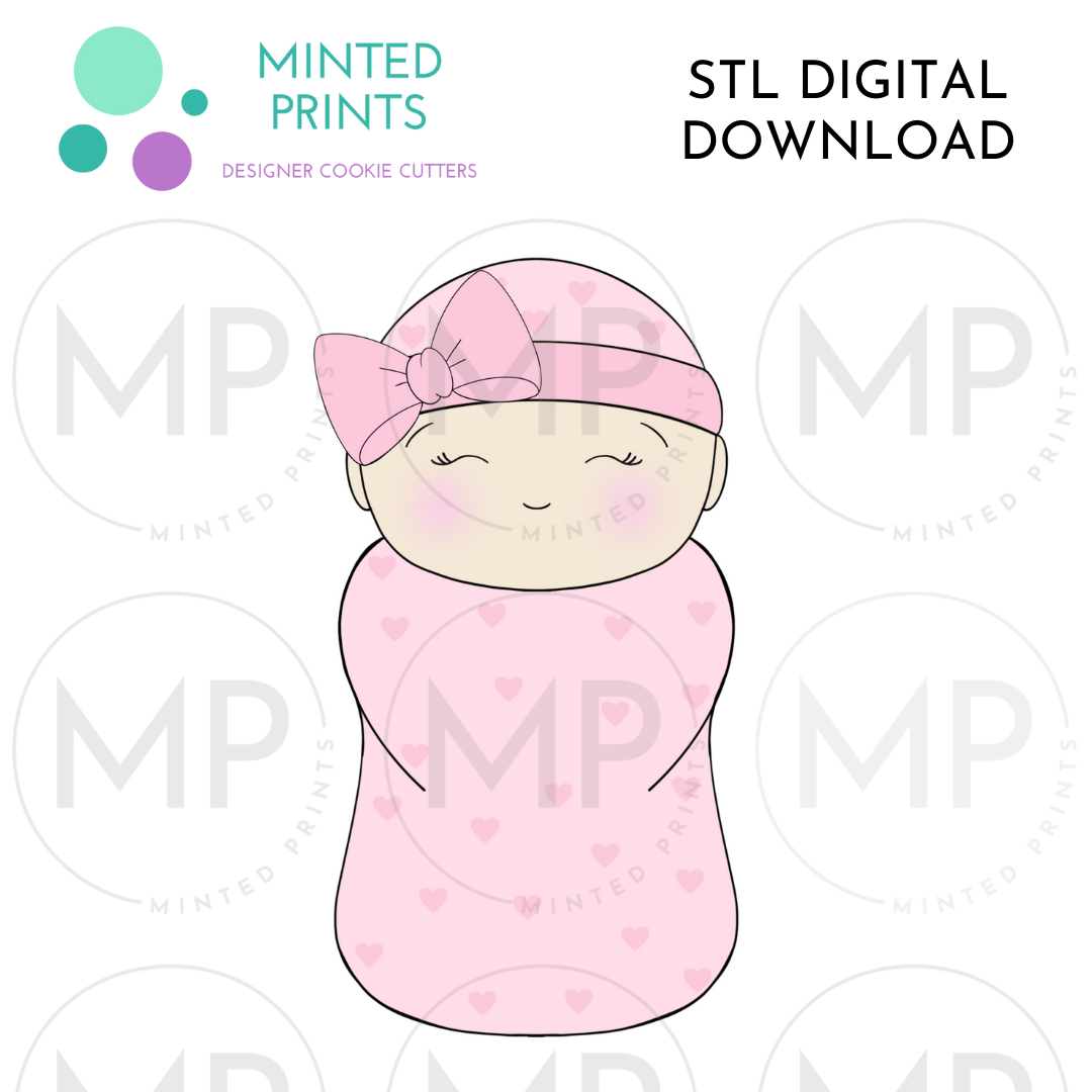 Swaddled Baby Girl Cookie Cutter STL DIGITAL DOWNLOAD