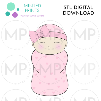 Swaddled Baby Girl Cookie Cutter STL DIGITAL DOWNLOAD