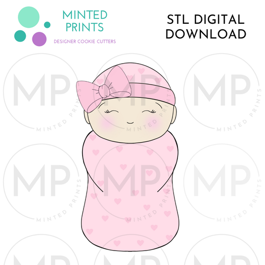 Swaddled Baby Girl Cookie Cutter STL DIGITAL DOWNLOAD