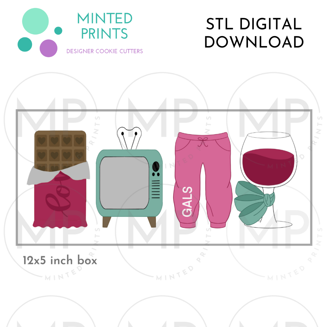 Girls Movie Night Set of 4 Cookie Cutter STL DIGITAL DOWNLOAD