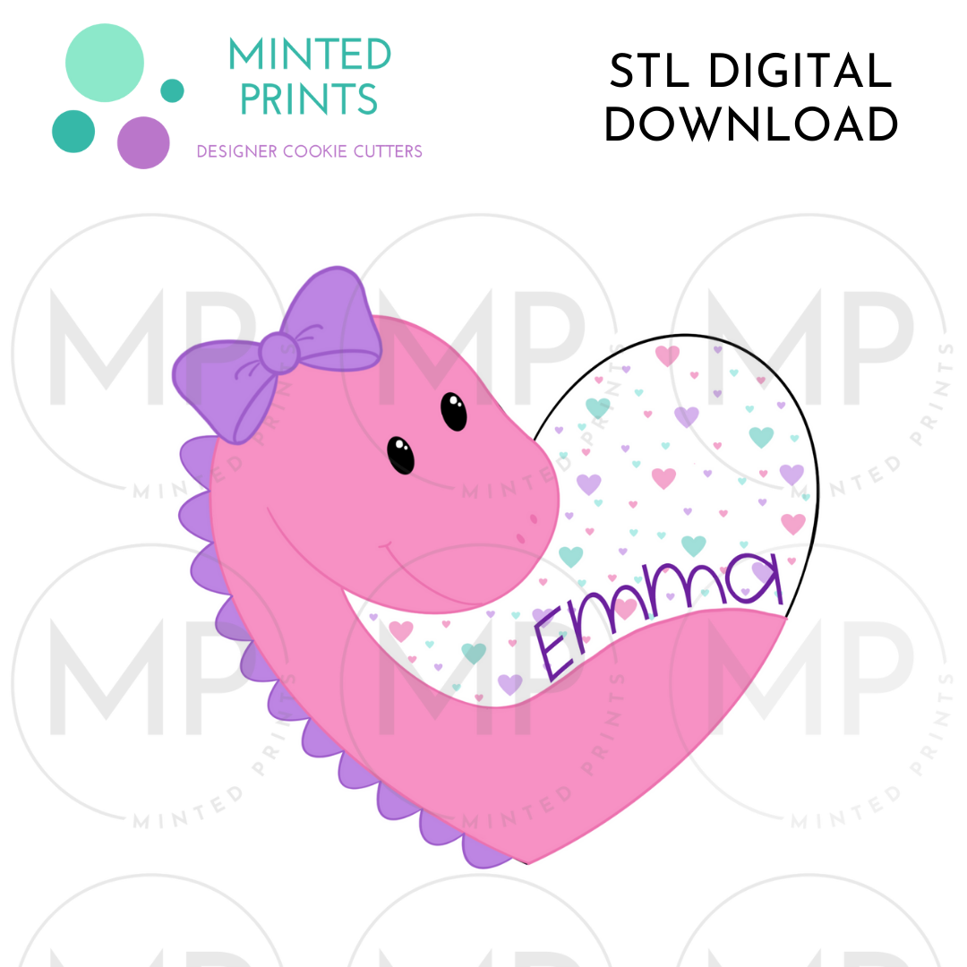 Girly Dinosaur Heart Cookie Cutter STL DIGITAL DOWNLOAD