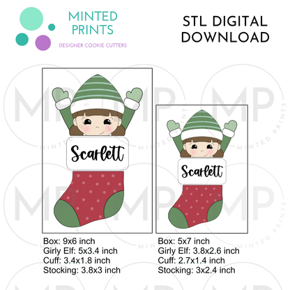 Girl Elf Stocking Puzzle (Set of 3) Cookie Cutter STL DIGITAL DOWNLOAD