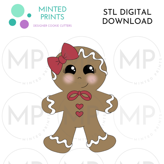 Girly Gingerbread Man 2024 Cookie Cutter STL DIGITAL DOWNLOAD