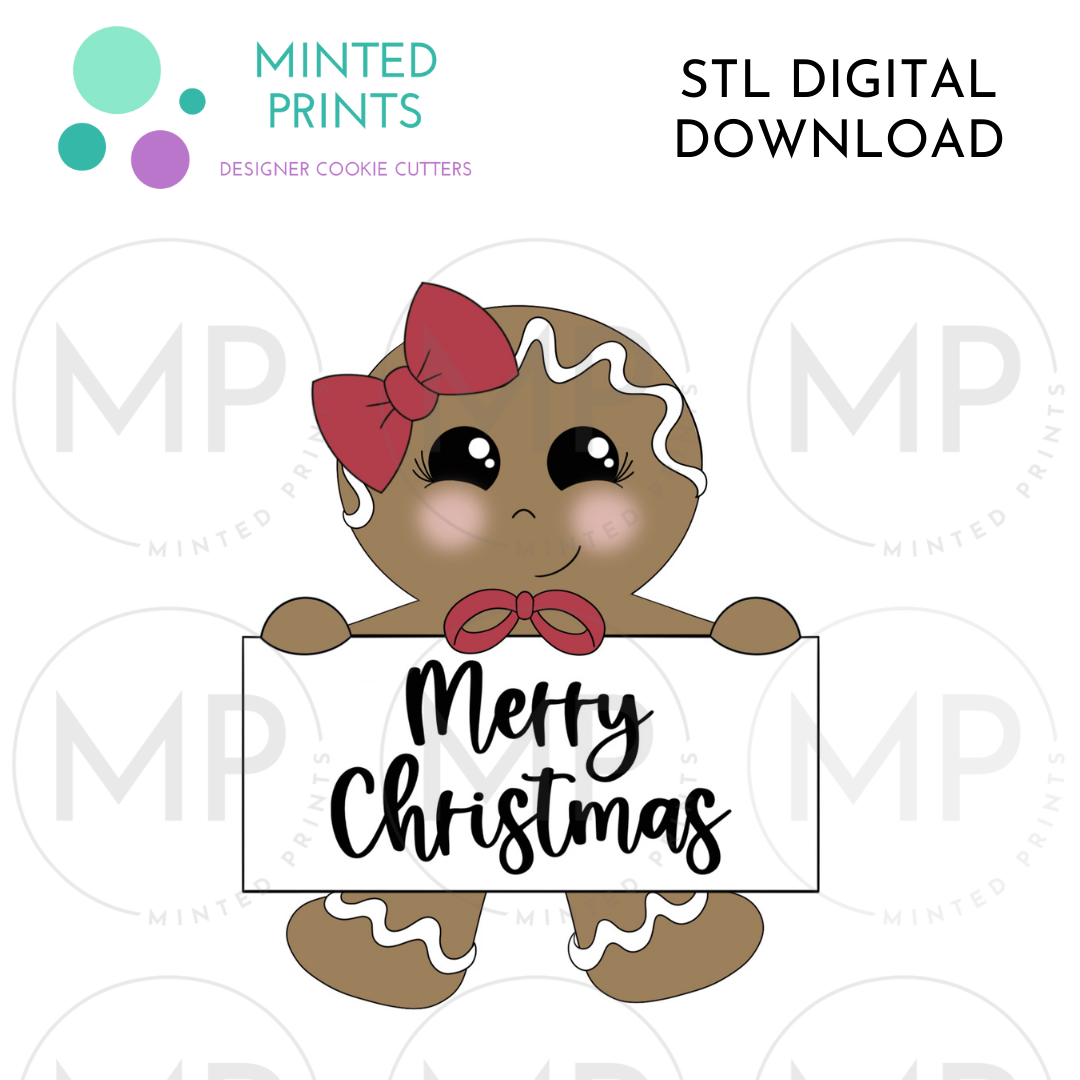 Girly Gingerbread Man Plaque Cookie Cutter STL DIGITAL DOWNLOAD