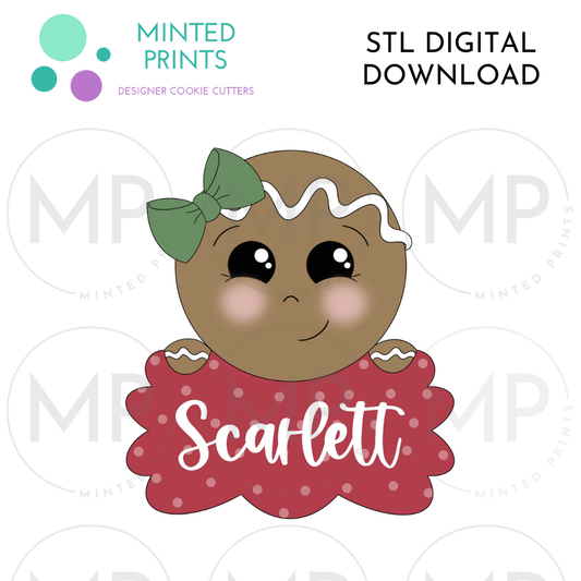 Girly Gingerbread Sarah Plaque Cookie Cutter STL DIGITAL DOWNLOAD