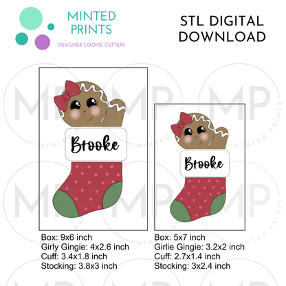 Girly Gingerbread Stocking Puzzle (Set of 3) Cookie Cutter STL DIGITAL DOWNLOAD