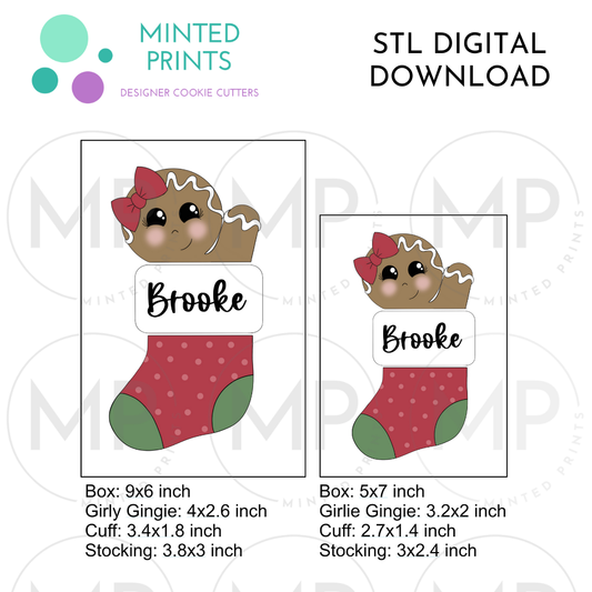 Girly Gingerbread Stocking Puzzle (Set of 3) Cookie Cutter STL DIGITAL DOWNLOAD