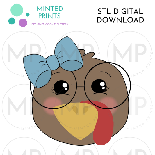 Girly Nerdy Turkey Cookie Cutter STL DIGITAL DOWNLOAD