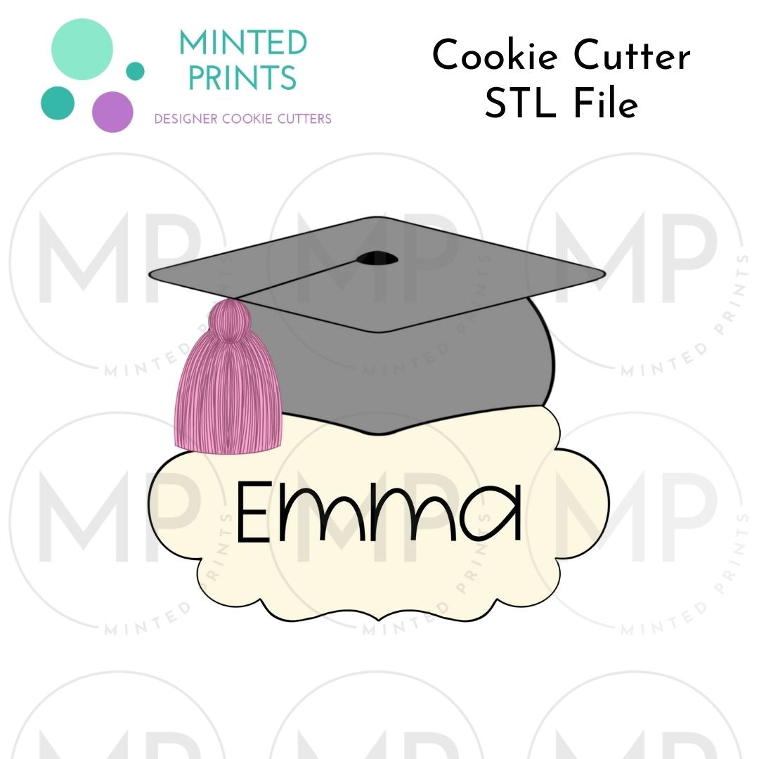 Grad Hat Plaque Cookie Cutter STL DIGITAL FILE