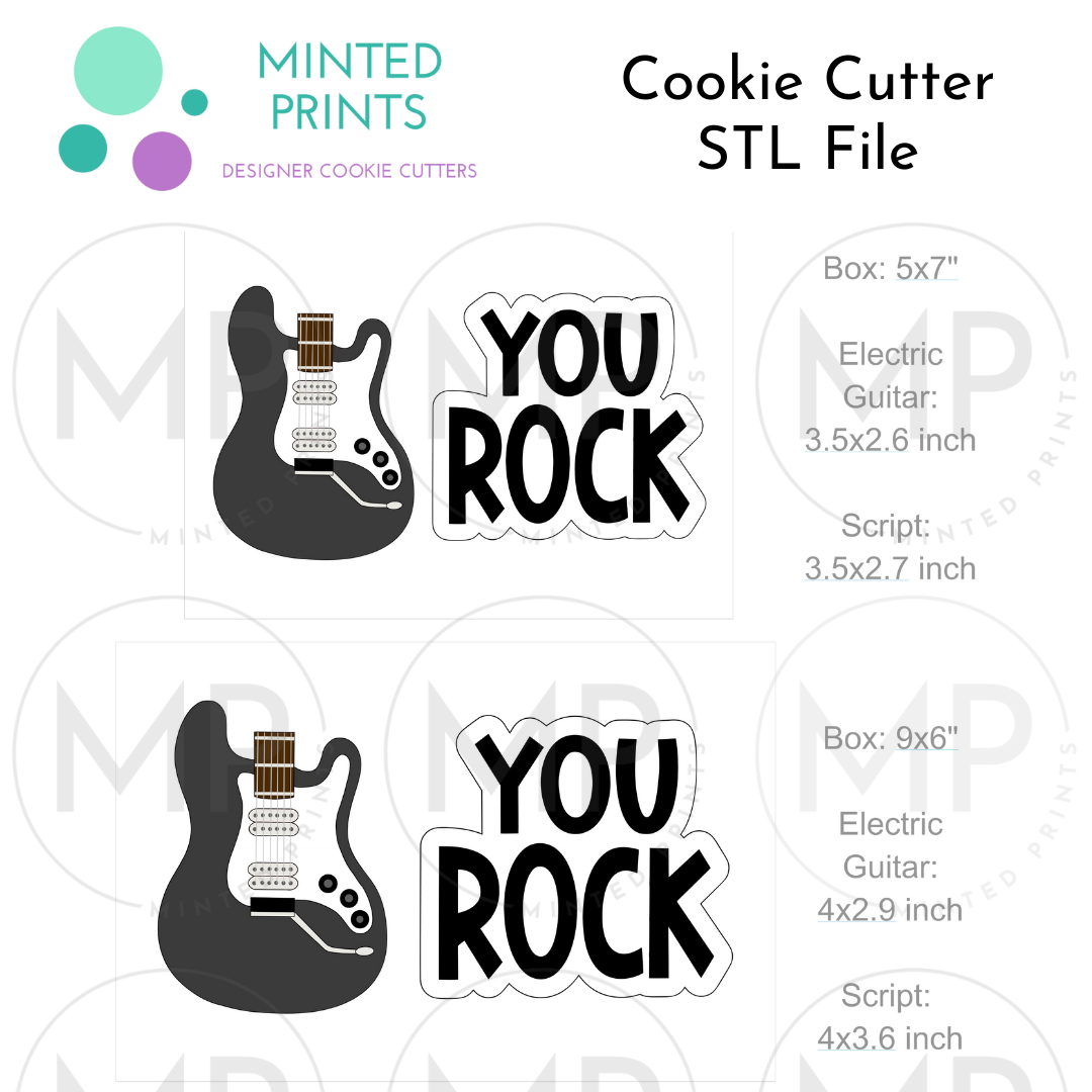 You Rock & Guitar Set of 2 Cookie Cutter STL DIGITAL FILES
