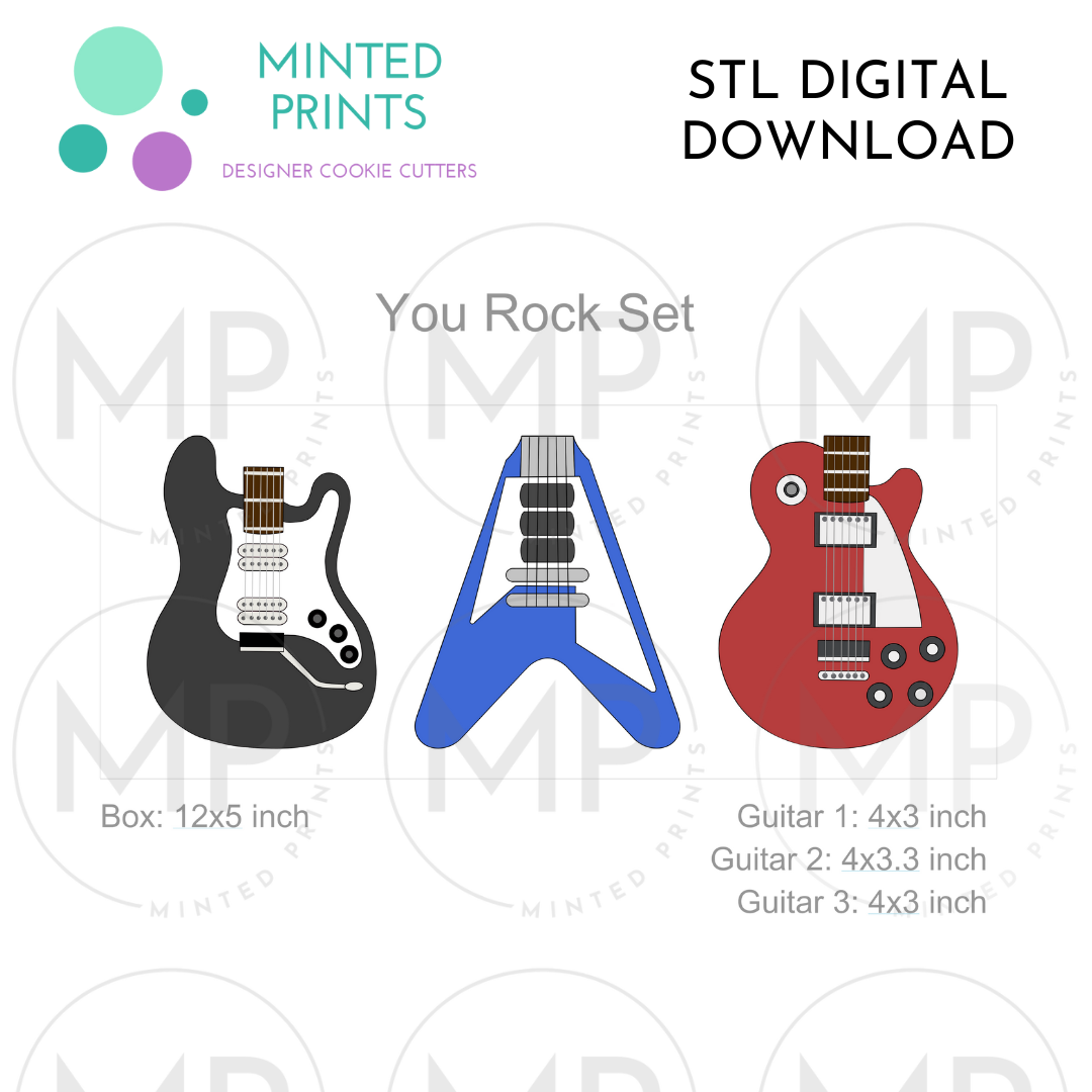 Guitar (Set of 3) Cookie Cutter STL DIGITAL DOWNLOAD