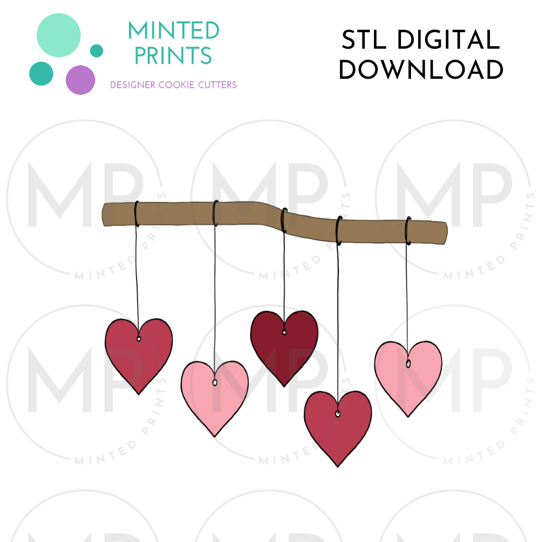 Hanging Hearts Cookie Cutter STL DIGITAL DOWNLOAD