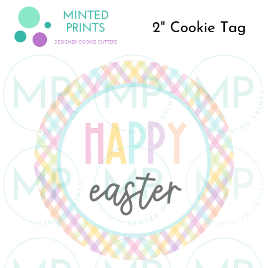 Happy Easter (Crosshatch) Round Cookie Tag, 2 Inch