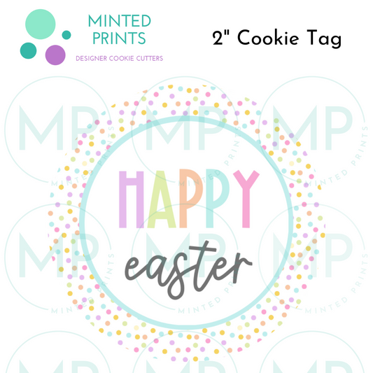 Happy Easter (Dots) Round Cookie Tag, 2 Inch