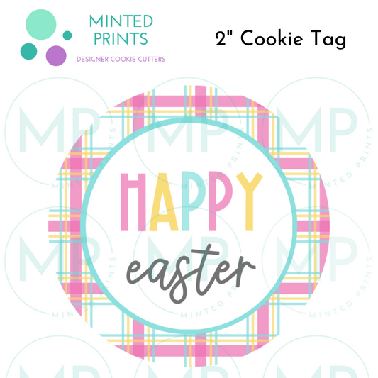 Happy Easter (Plaid) Round Cookie Tag, 2 Inch