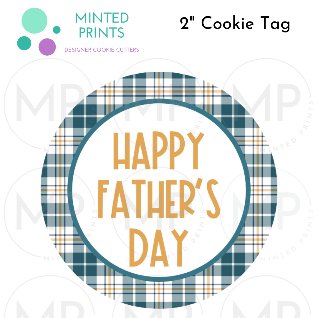 Happy Father's Day 2" Cookie Tag with Plaid Background