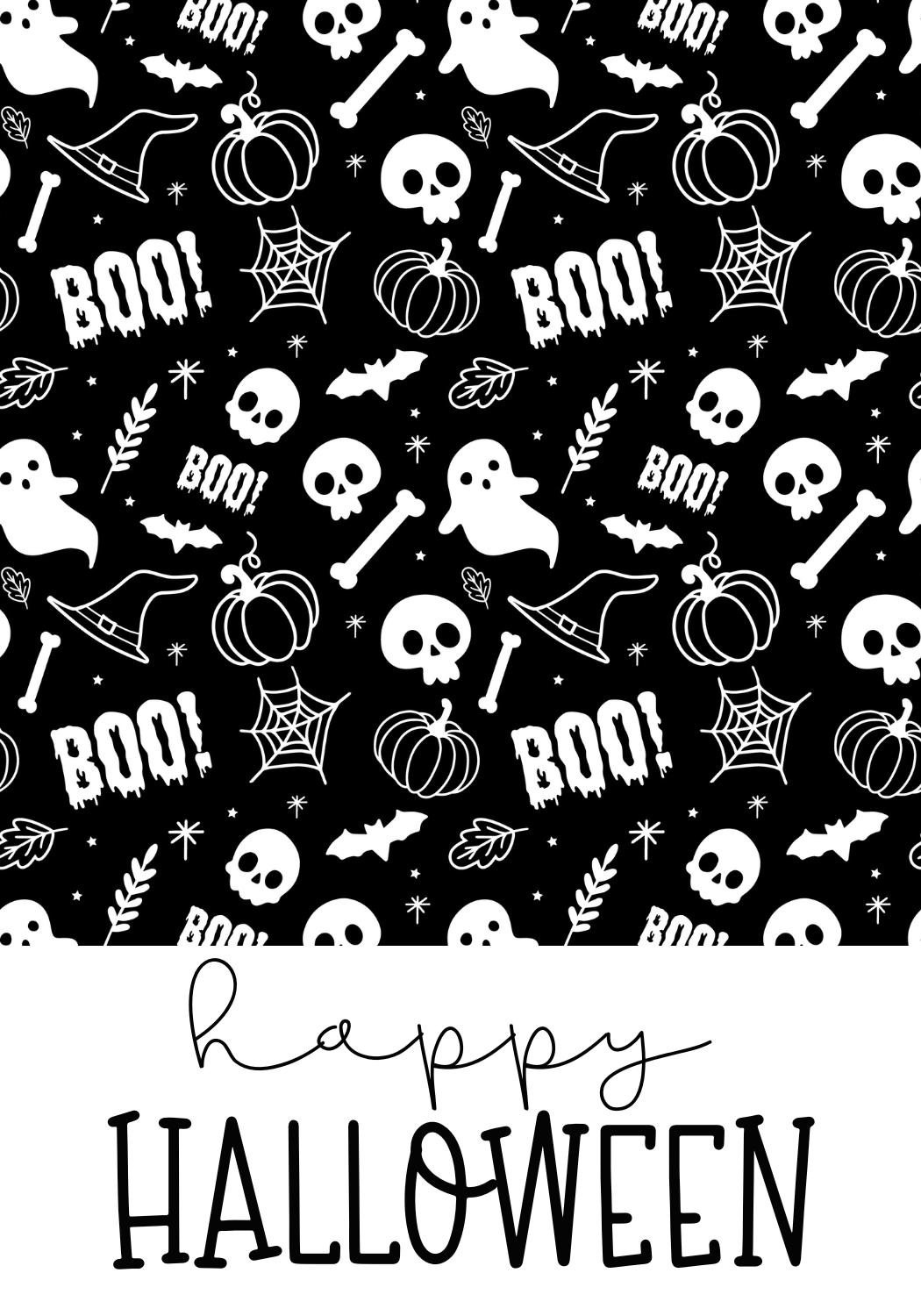 Happy Halloween Black & White Cookie Card, 3.5x5.5 inch