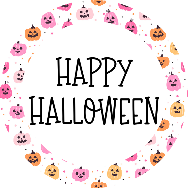 Happy Halloween (Pink Pumpkins_Circle) Cookie Tag, 2 Inch