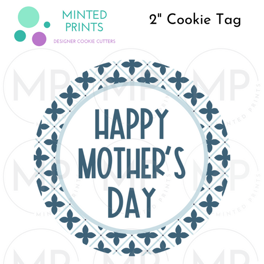 Happy Mother's Day (Blue Tile) Cookie Tag, 2 Inch