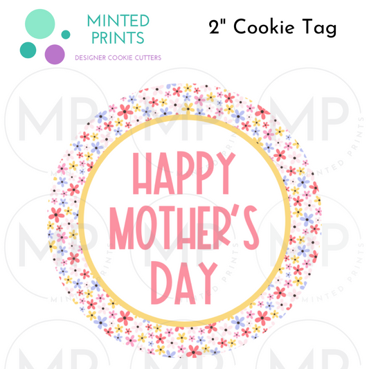Happy Mother's Day (Tiny Flowers) Cookie Tag, 2 Inch