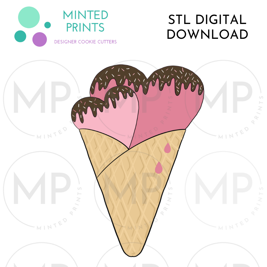 Heart Ice-Cream Cone Cookie Cutter STL DIGITAL DOWNLOAD